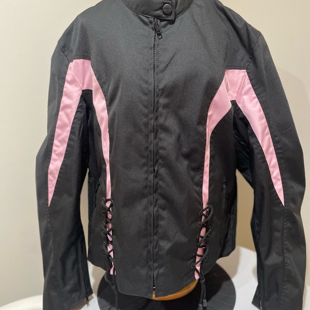 Women's Black & Pink Lace-Up Bomber Jacket